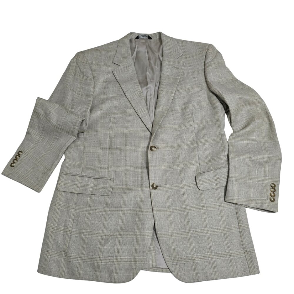 Jos A Bank Silk Wool Light Gray Plaid Check Blazer Sport Coat Jacket Mens 42L